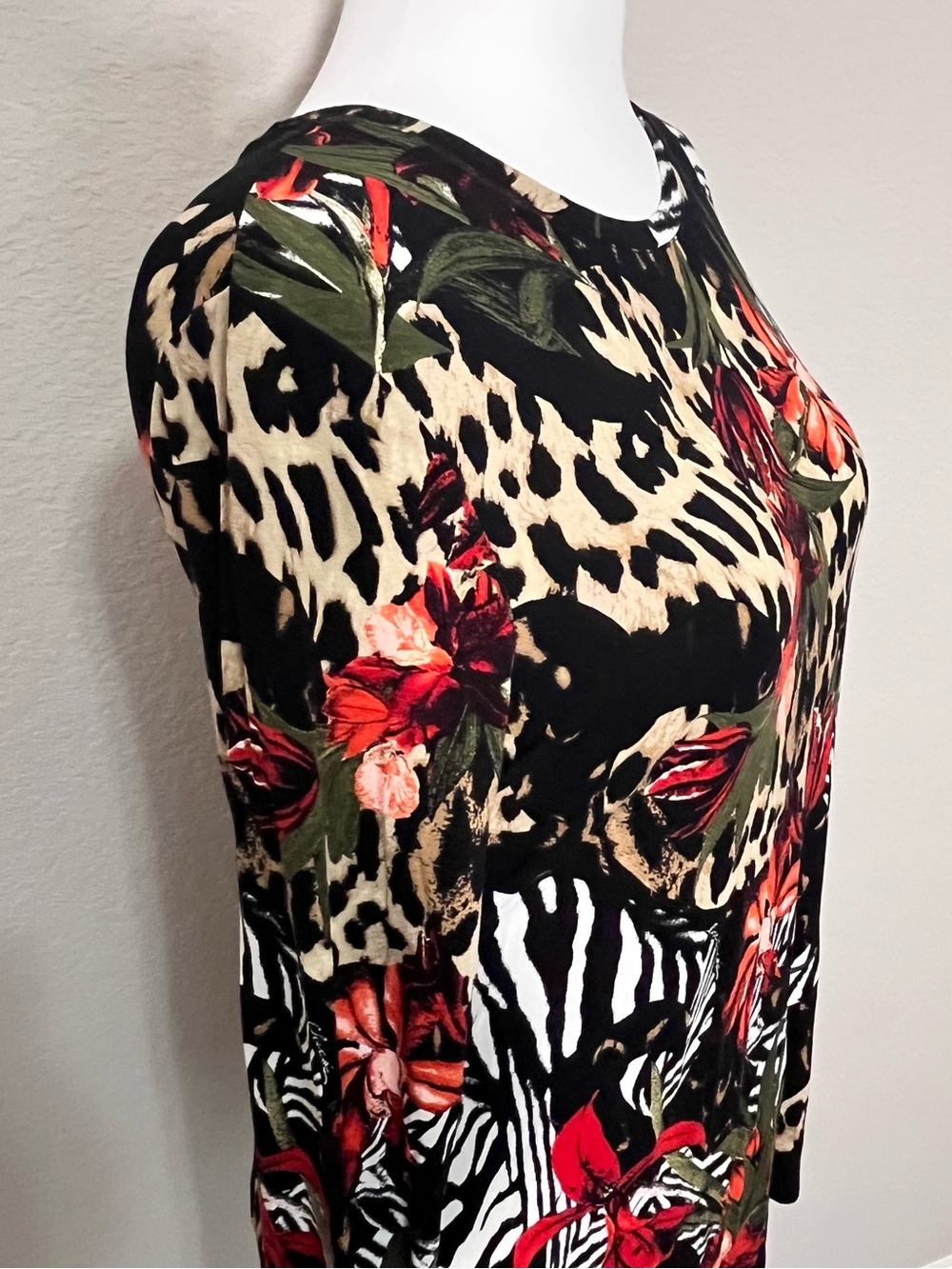 Chico's Tropical Floral Leopard Zebra Animal Print Long Sleeve Top Size XL